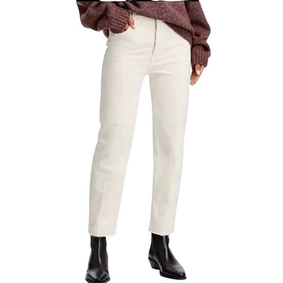 RE/DONE 70s Stove Pipe High Rise Straight  White Button Fly Jeans 24 Raw Hem - Picture 1 of 13
